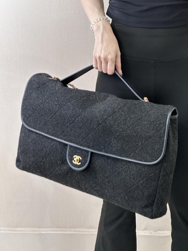 Chanel Maxi Wool Flap Bag Black AS5852