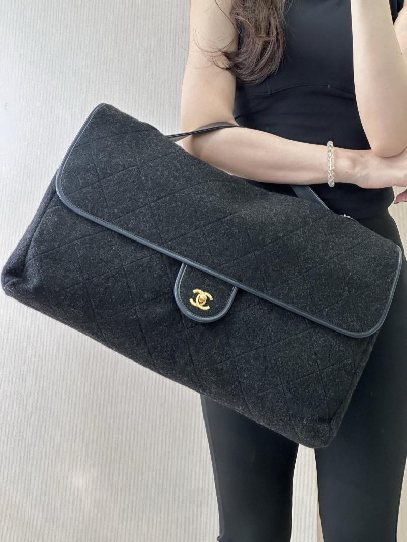 Chanel Maxi Wool Flap Bag Black AS5852