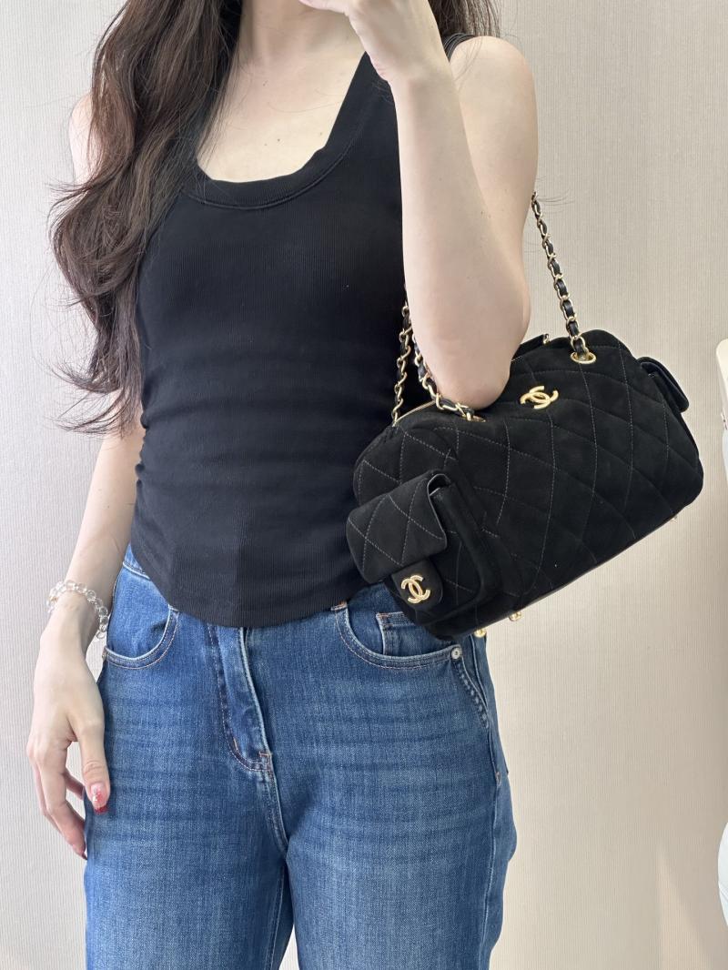 Chanel Suede Small Bowling Bag Black AS5792