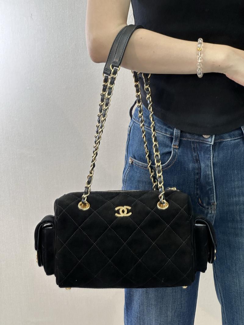 Chanel Suede Small Bowling Bag Black AS5792
