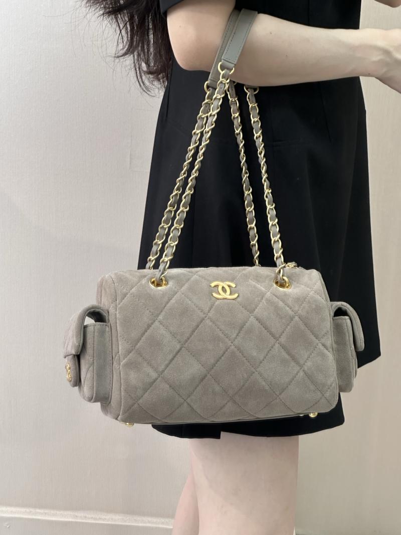 Chanel Suede Small Bowling Bag Grey AS5792
