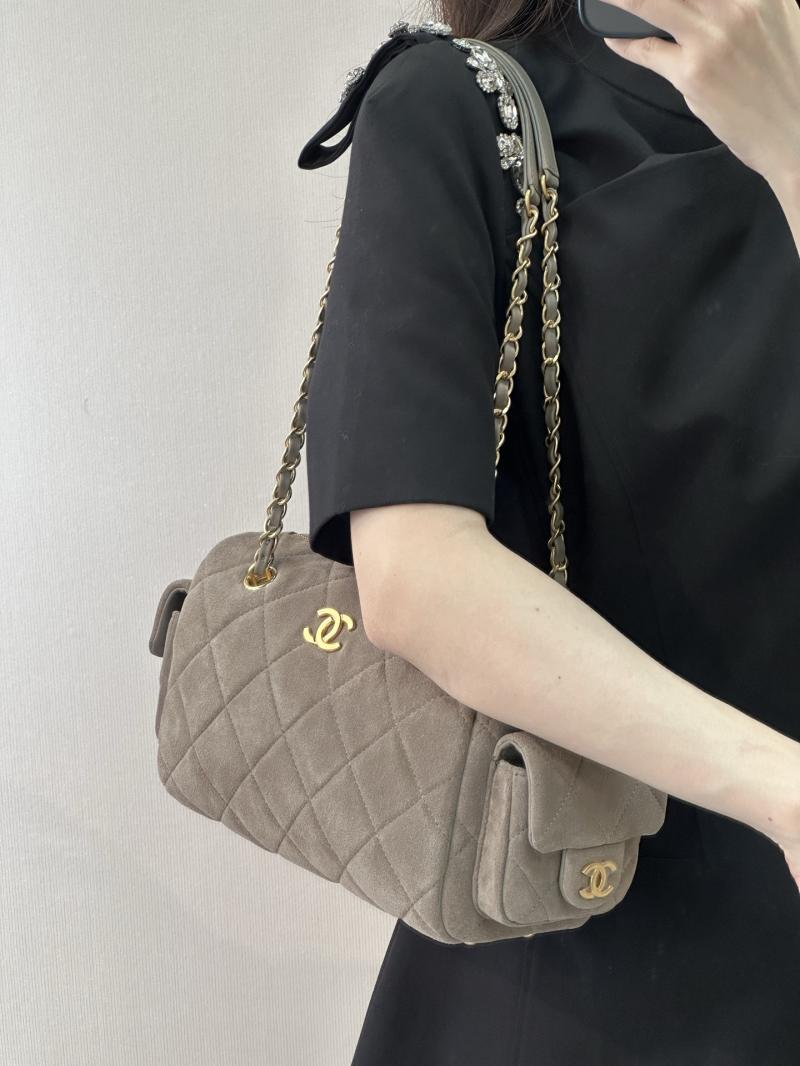 Chanel Suede Small Bowling Bag Grey AS5792