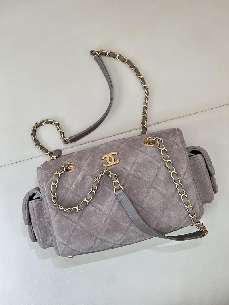 Chanel Suede Small Bowling Bag Grey AS5792