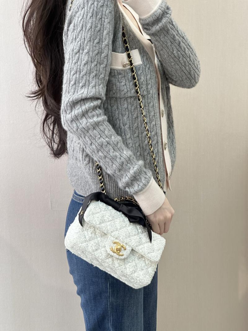 Chanel Tweed Mini Flap Bag White AS5875