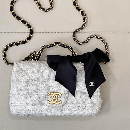 Chanel Tweed Mini Flap Bag White AS5875 Chanel Tweed Mini Flap Bag White AS5875