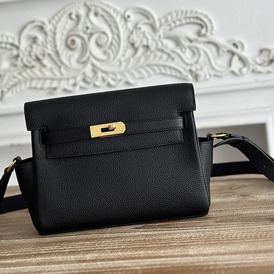 Hermes Kelly Messenger Bag Black with Gold HM1030  Hermes Kelly Messenger Bag Black with Gold HM1030