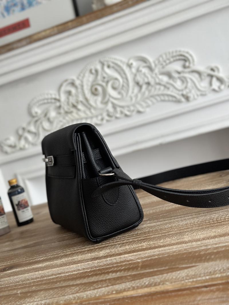 Hermes Kelly Messenger Bag Black with Silver HM1030