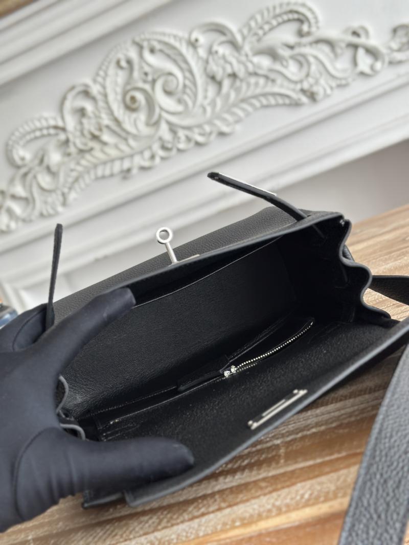 Hermes Kelly Messenger Bag Black with Silver HM1030