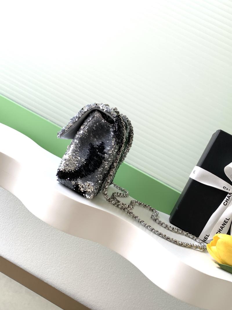 Small Chanel Sequins Shoulder Bag Silver AS4561
