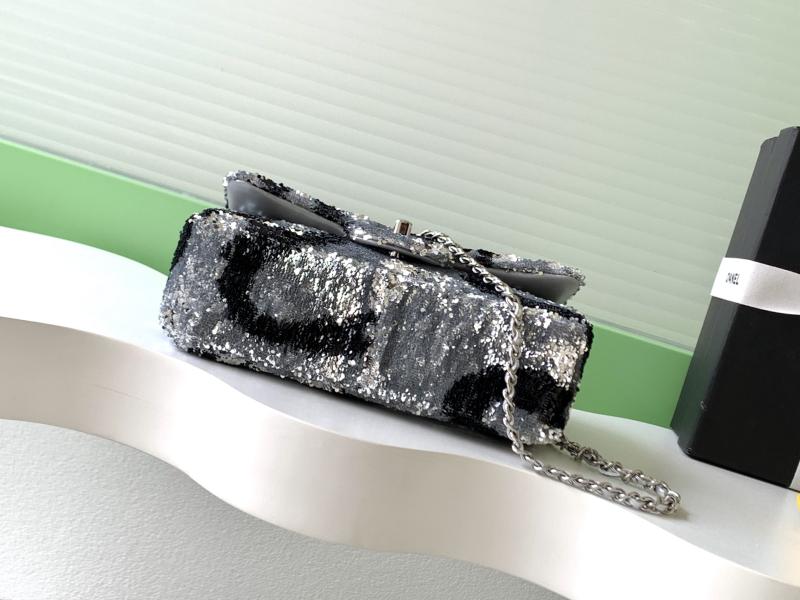 Small Chanel Sequins Shoulder Bag Silver AS4561