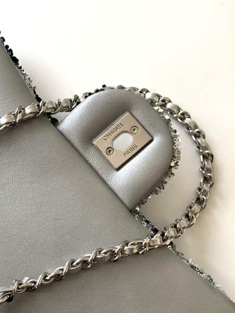 Small Chanel Sequins Shoulder Bag Silver AS4561