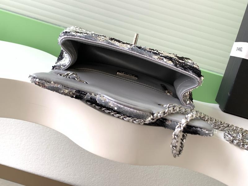 Small Chanel Sequins Shoulder Bag Silver AS4561