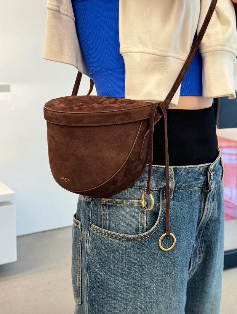 Alaia Suede Crossbody Bag Brown AL4495