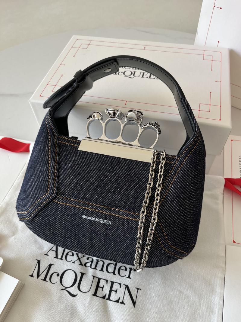 Alexander McQueen Denim Jewelled Mini Hobo Bag Black A731136