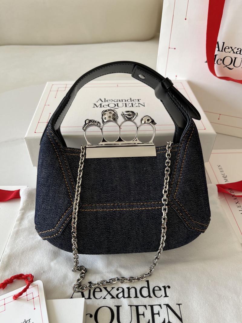 Alexander McQueen Denim Jewelled Mini Hobo Bag Black A731136