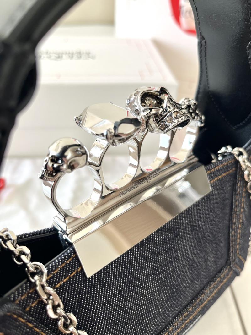 Alexander McQueen Denim Jewelled Mini Hobo Bag Black A731136