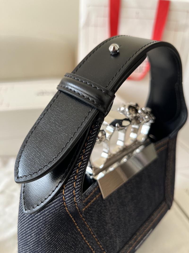 Alexander McQueen Denim Jewelled Mini Hobo Bag Black A731136