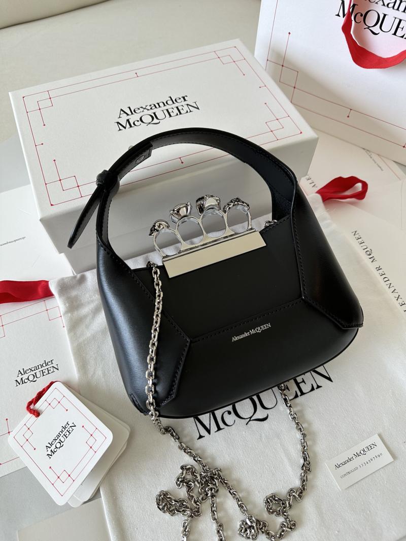 Alexander McQueen Jewelled Mini Hobo Bag Black with Silver