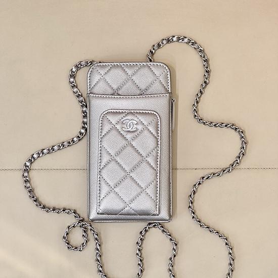 Chanel Phone Bag Silver AP0990 Chanel Phone Bag Silver AP0990