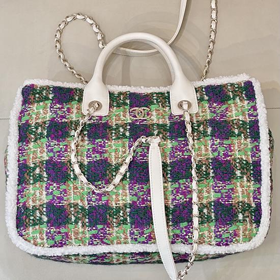 Chanel Tweed Shopping Bag Green AS5689 Chanel Tweed Shopping Bag Green AS5689