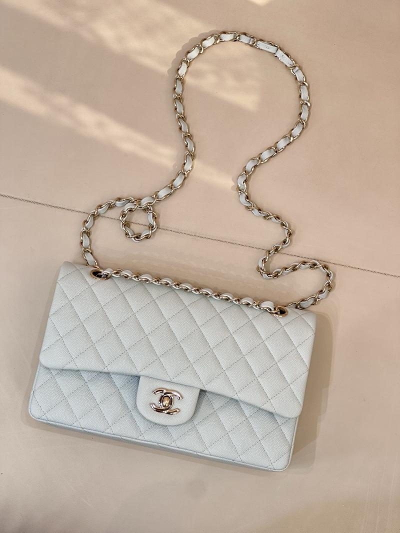 Medium Chanel Grained Calfskin Flap Bag Light Blue A01112
