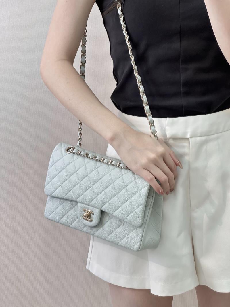 Medium Chanel Grained Calfskin Flap Bag Light Blue A01112