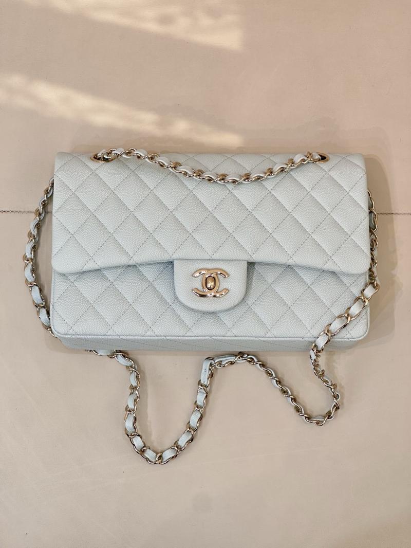 Medium Chanel Grained Calfskin Flap Bag Light Blue A01112