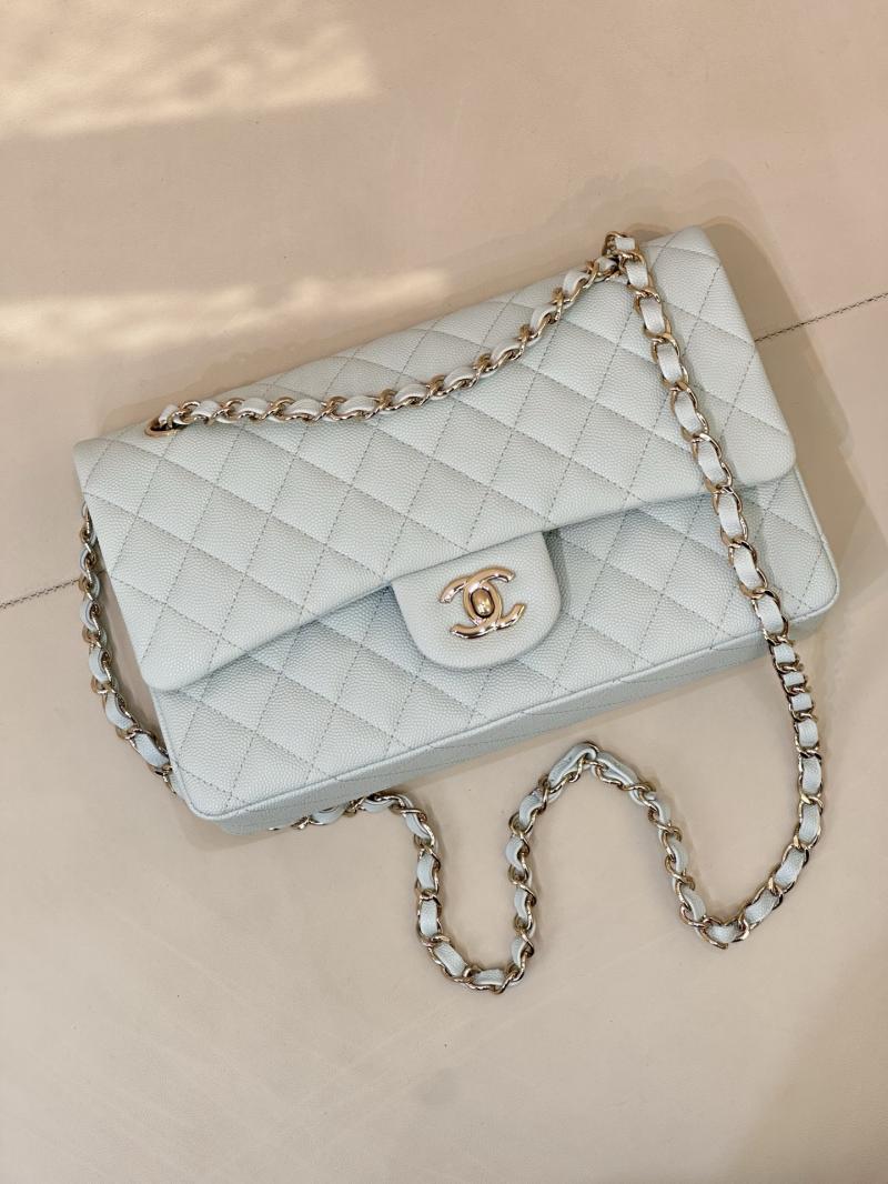 Medium Chanel Grained Calfskin Flap Bag Light Blue A01112
