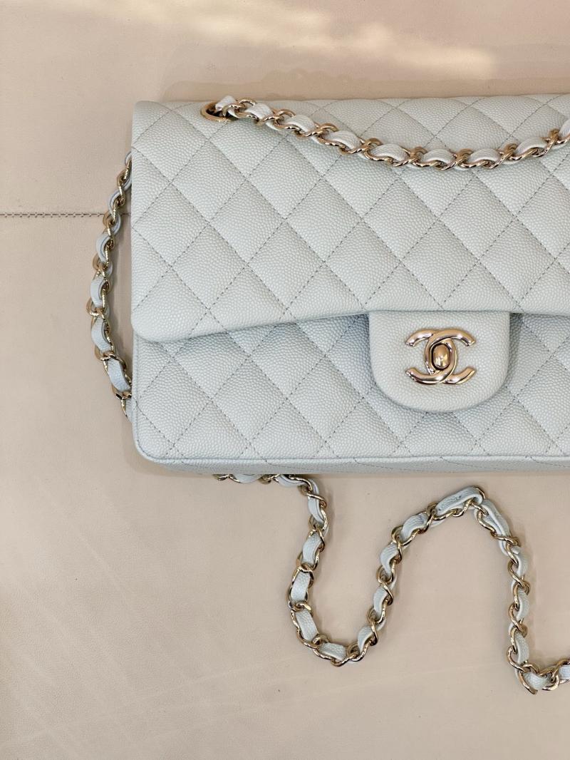 Medium Chanel Grained Calfskin Flap Bag Light Blue A01112