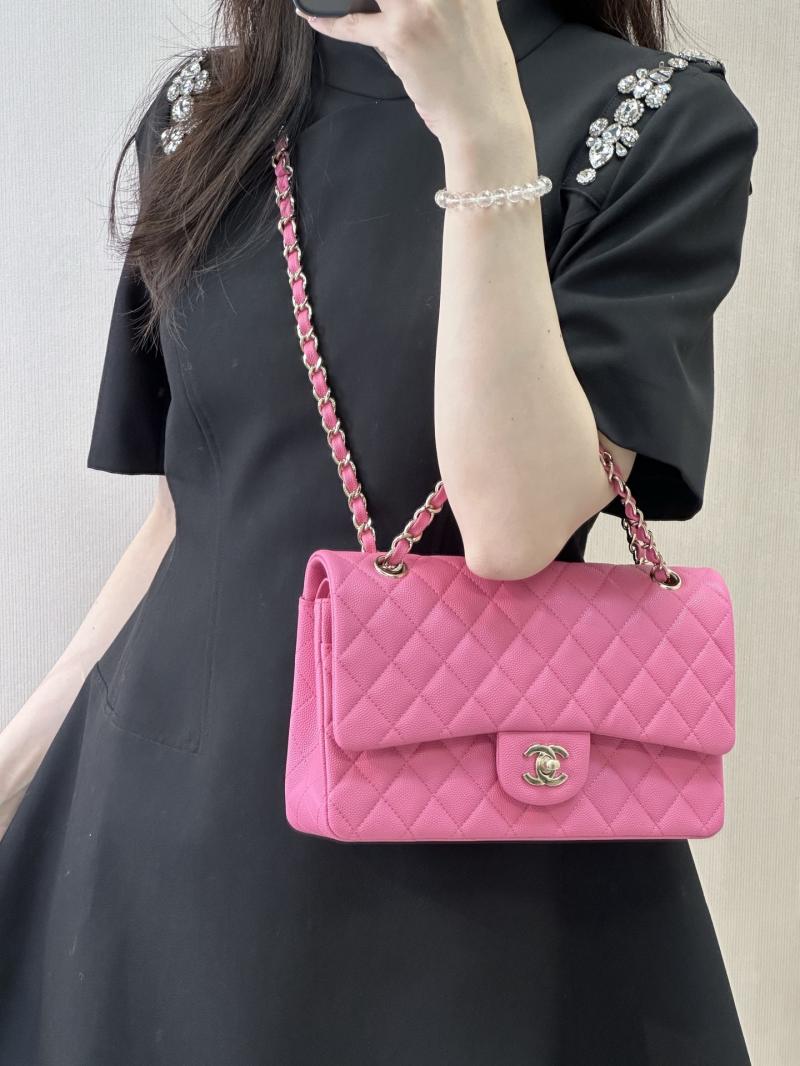 Medium Chanel Grained Calfskin Flap Bag Rose A01112