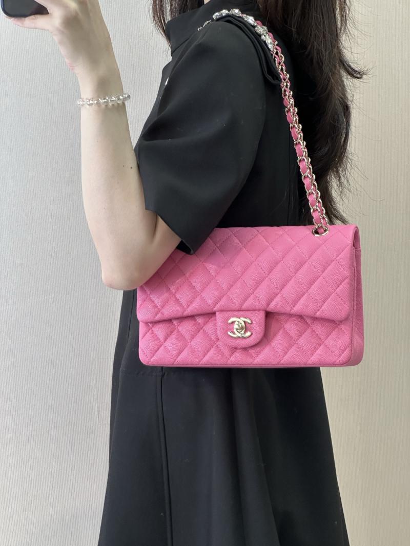 Medium Chanel Grained Calfskin Flap Bag Rose A01112