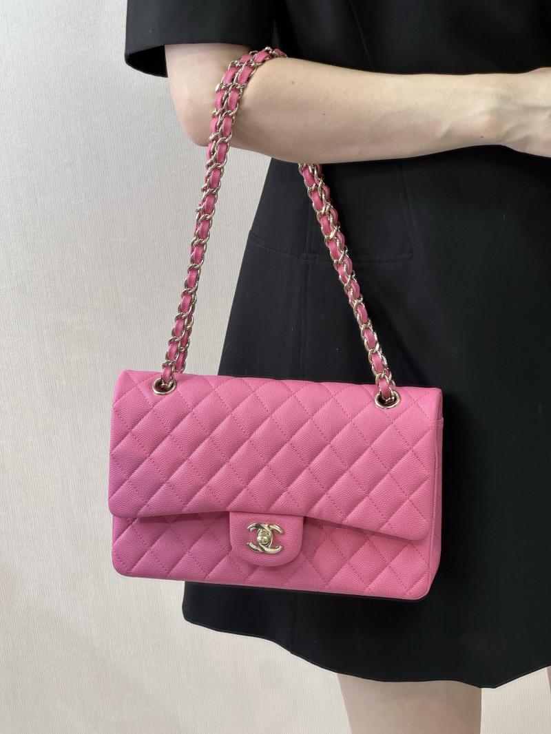 Medium Chanel Grained Calfskin Flap Bag Rose A01112
