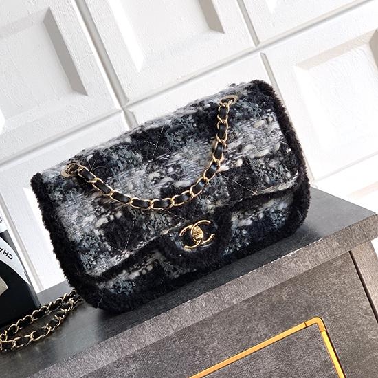 Medium Chanel Tweed Flap Bag A01112 Black