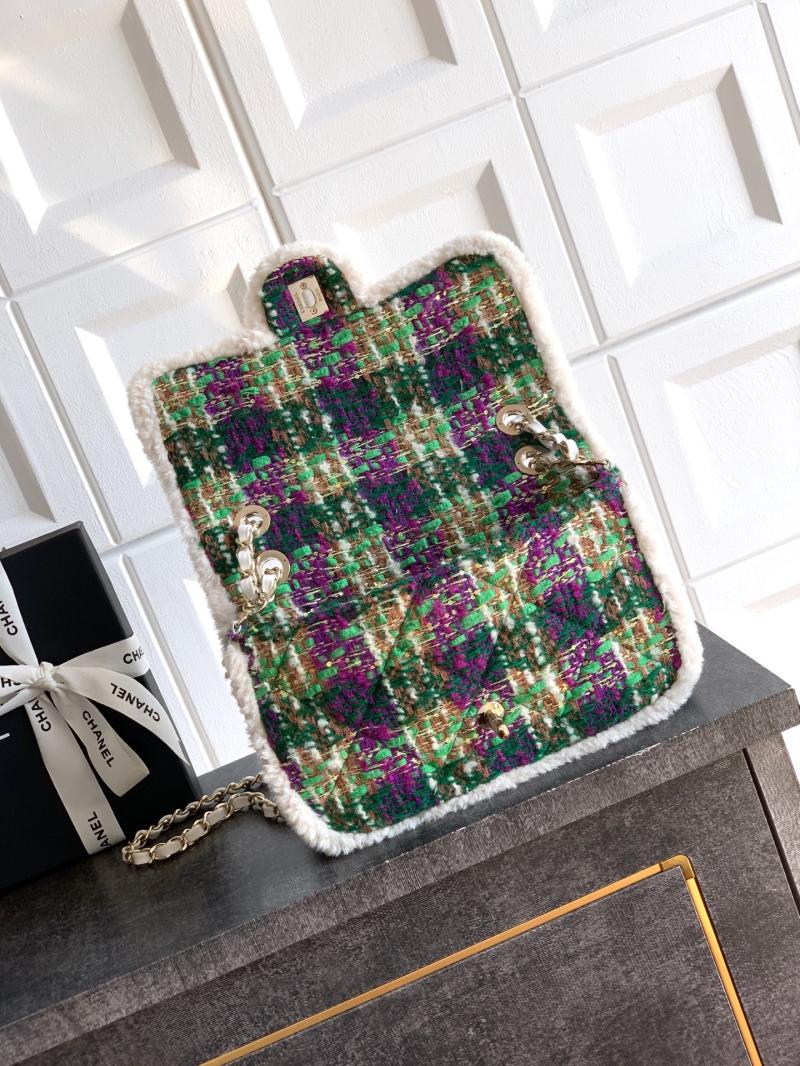 Medium Chanel Tweed Flap Bag Green A01112