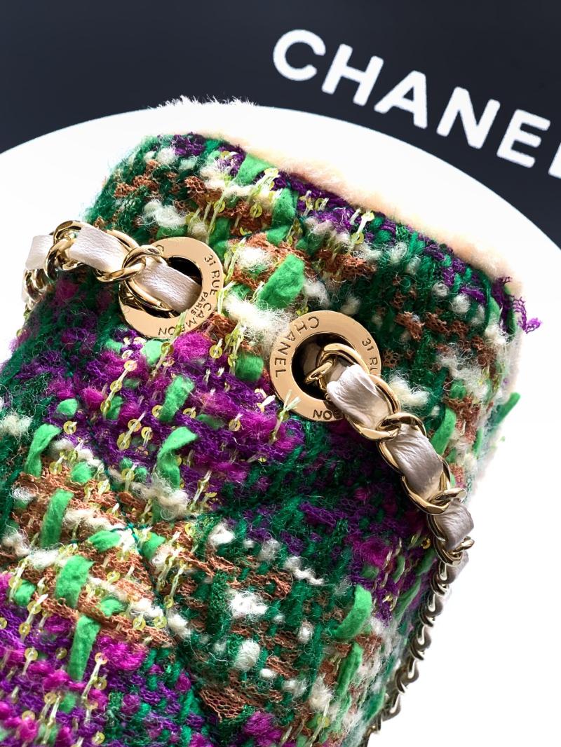 Medium Chanel Tweed Flap Bag Green A01112