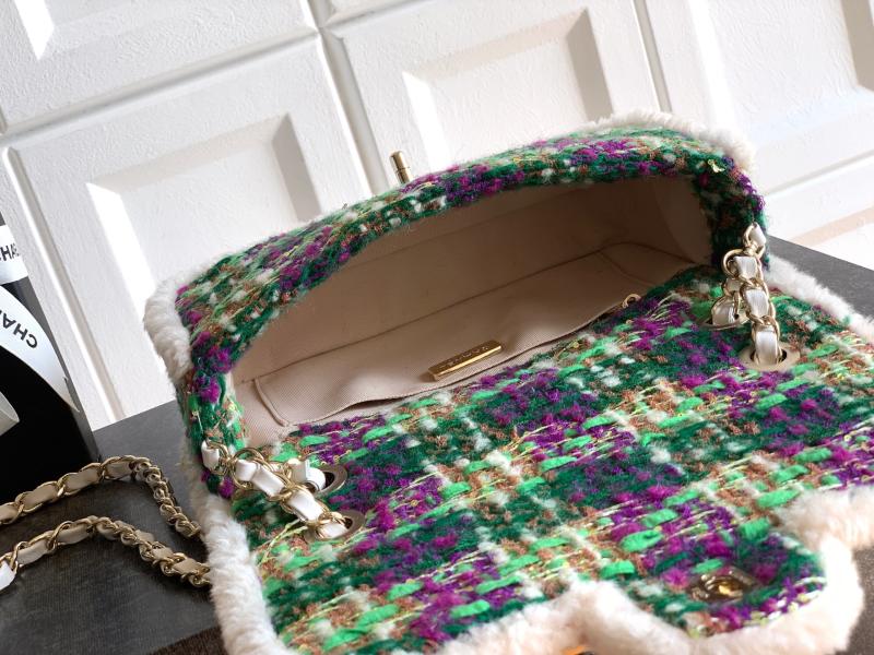Medium Chanel Tweed Flap Bag Green A01112