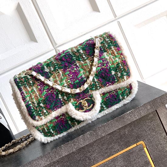 Medium Chanel Tweed Flap Bag Green A01112 Medium Chanel Tweed Flap Bag Green A01112