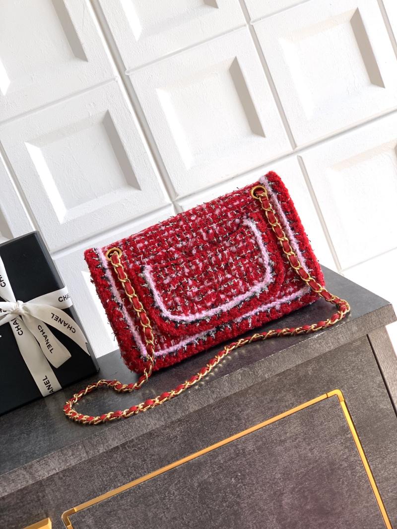 Medium Chanel Tweed Flap Bag Red A01112