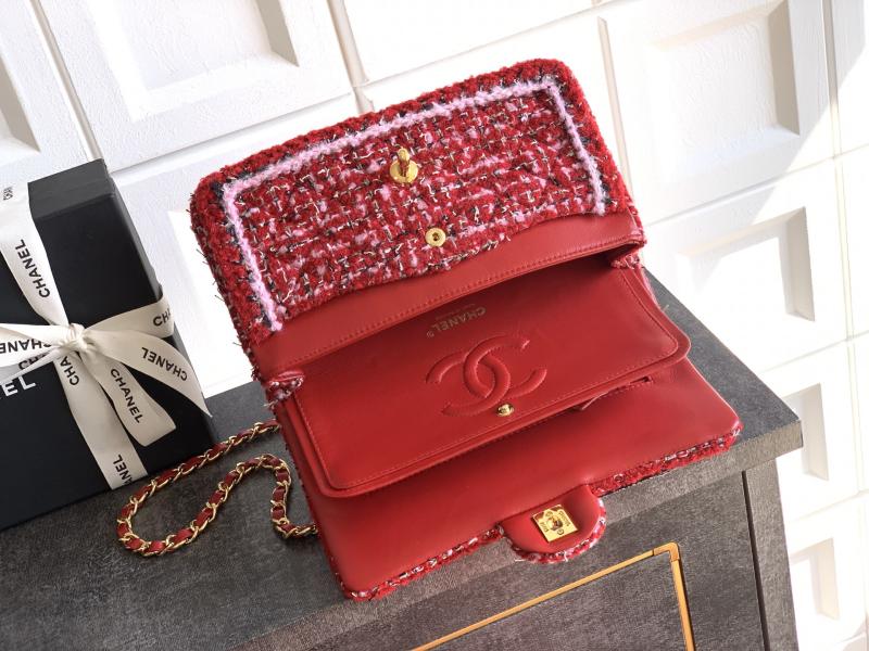 Medium Chanel Tweed Flap Bag Red A01112