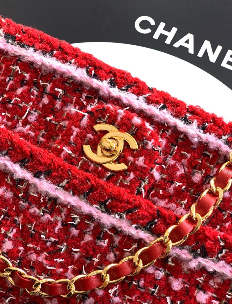 Medium Chanel Tweed Flap Bag Red A01112