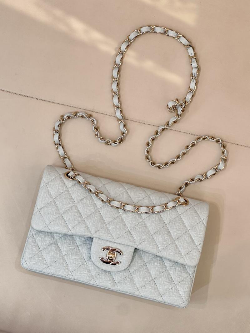Small Chanel Grained Calfskin Flap Bag Light Blue A01117