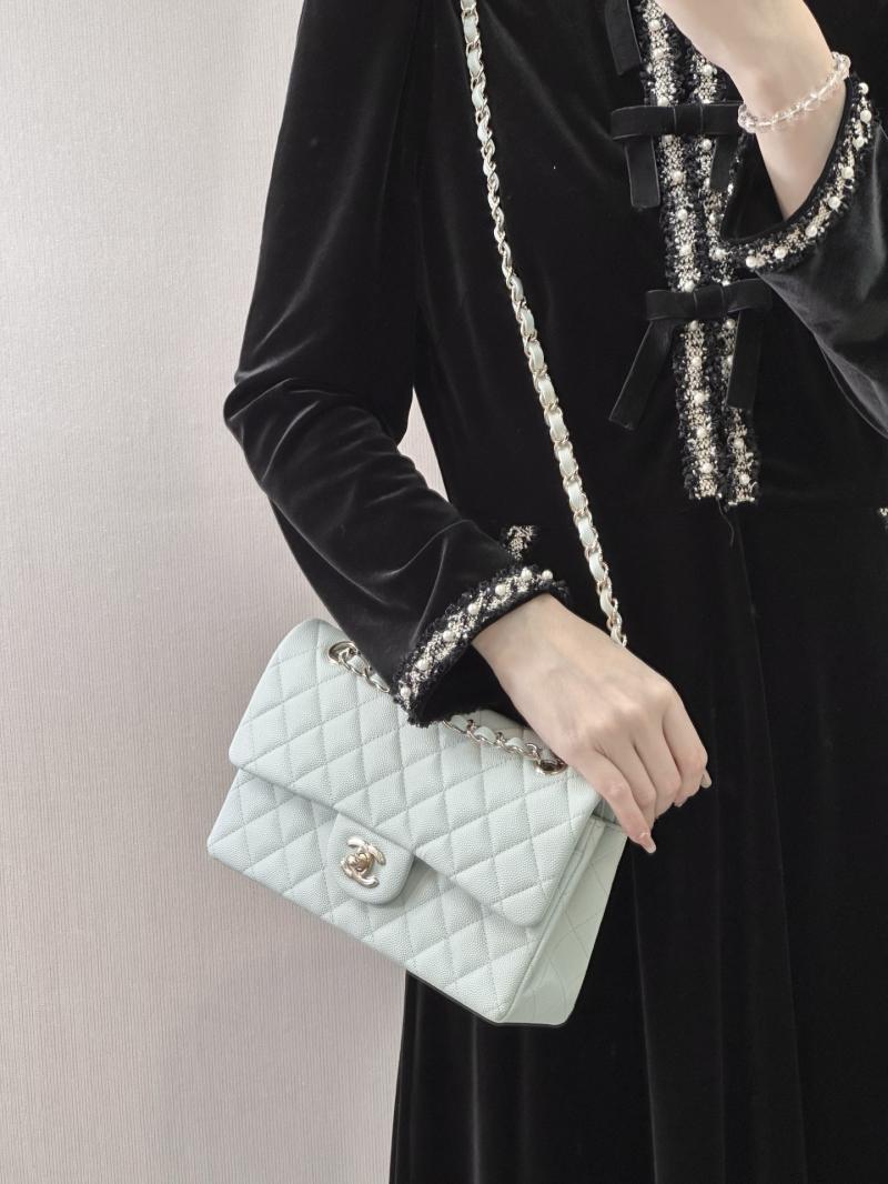 Small Chanel Grained Calfskin Flap Bag Light Blue A01117