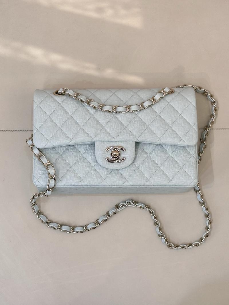 Small Chanel Grained Calfskin Flap Bag Light Blue A01117