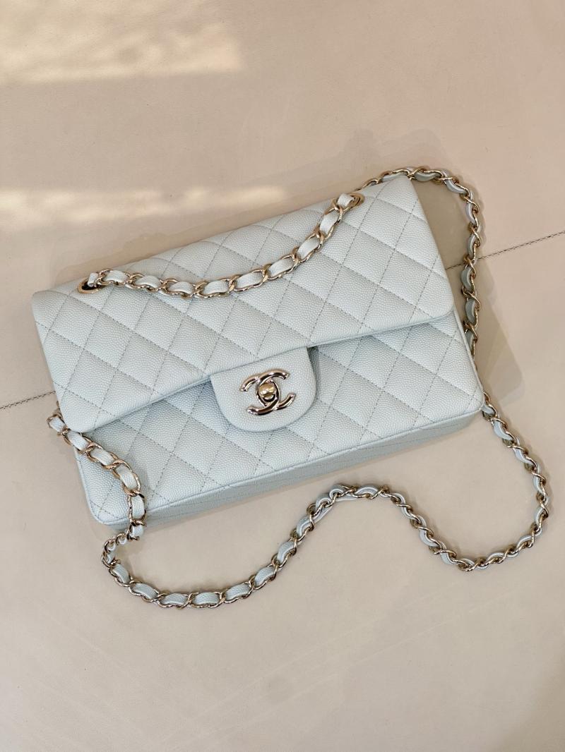 Small Chanel Grained Calfskin Flap Bag Light Blue A01117