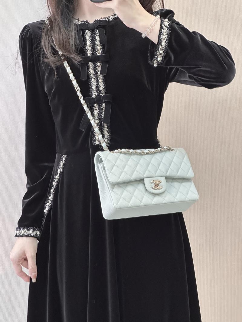 Small Chanel Grained Calfskin Flap Bag Light Blue A01117