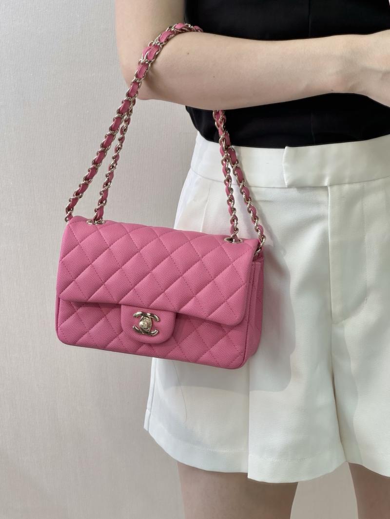 Small Chanel Grained Calfskin Flap Bag Peach A01116