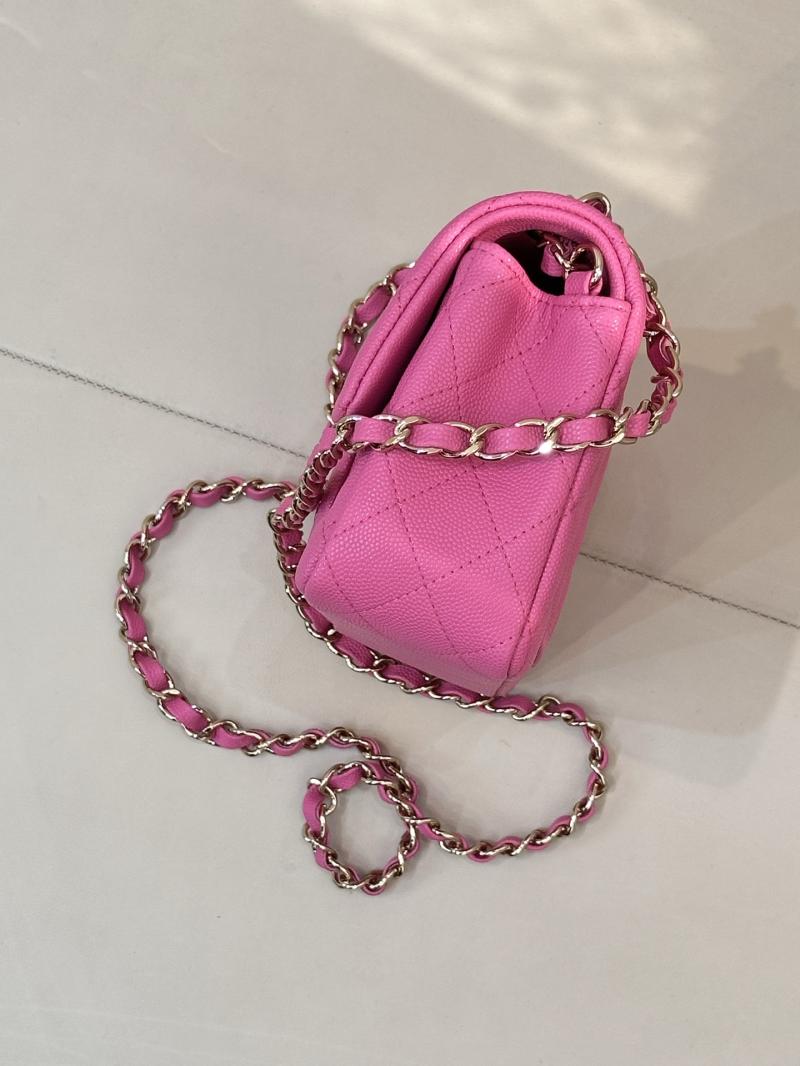 Small Chanel Grained Calfskin Flap Bag Peach A01116