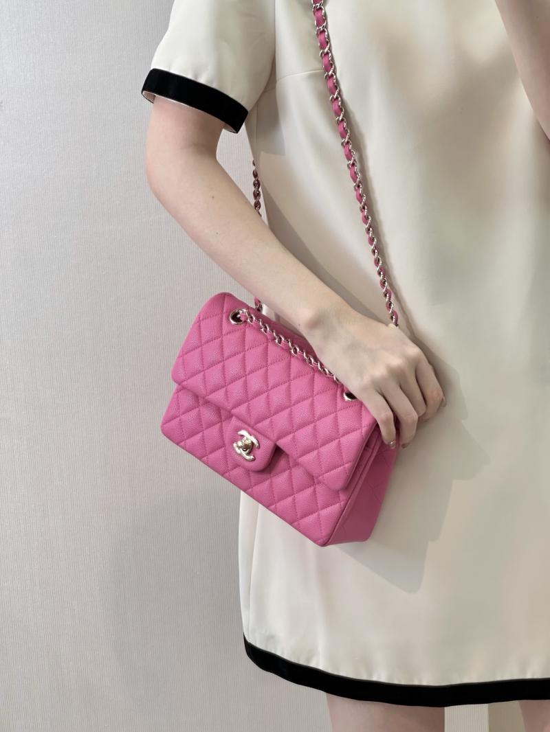 Small Chanel Grained Calfskin Flap Bag Rose A01117