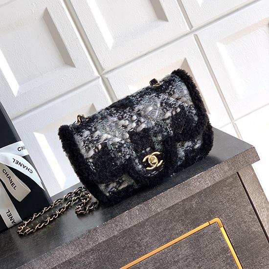 Small Chanel Tweed Flap Bag A01116 Black