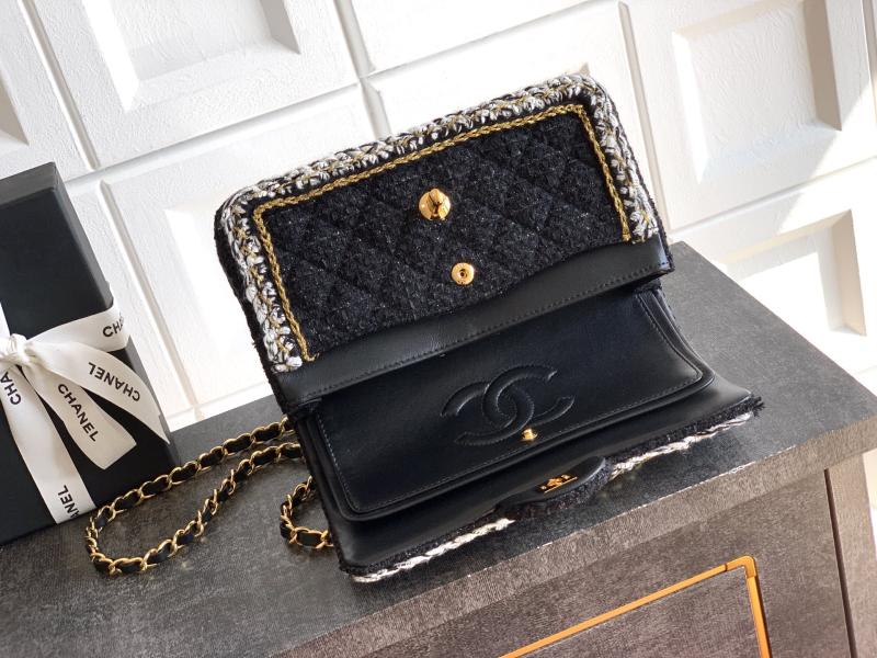 Small Chanel Tweed Flap Bag Black A01117
